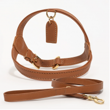 Luxury Brown No Pull Soft Durable Adjustable Leather Dog Harness And Leash Set For Small Medium Dogs Outdoor Walking